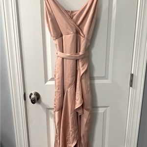 Satin Ruffle Wrap Hi-Lo Maxi Dress